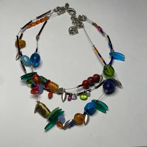 Chico's multi colored bohemian necklace signed costume jewelry blue green beads - Picture 9 of 15